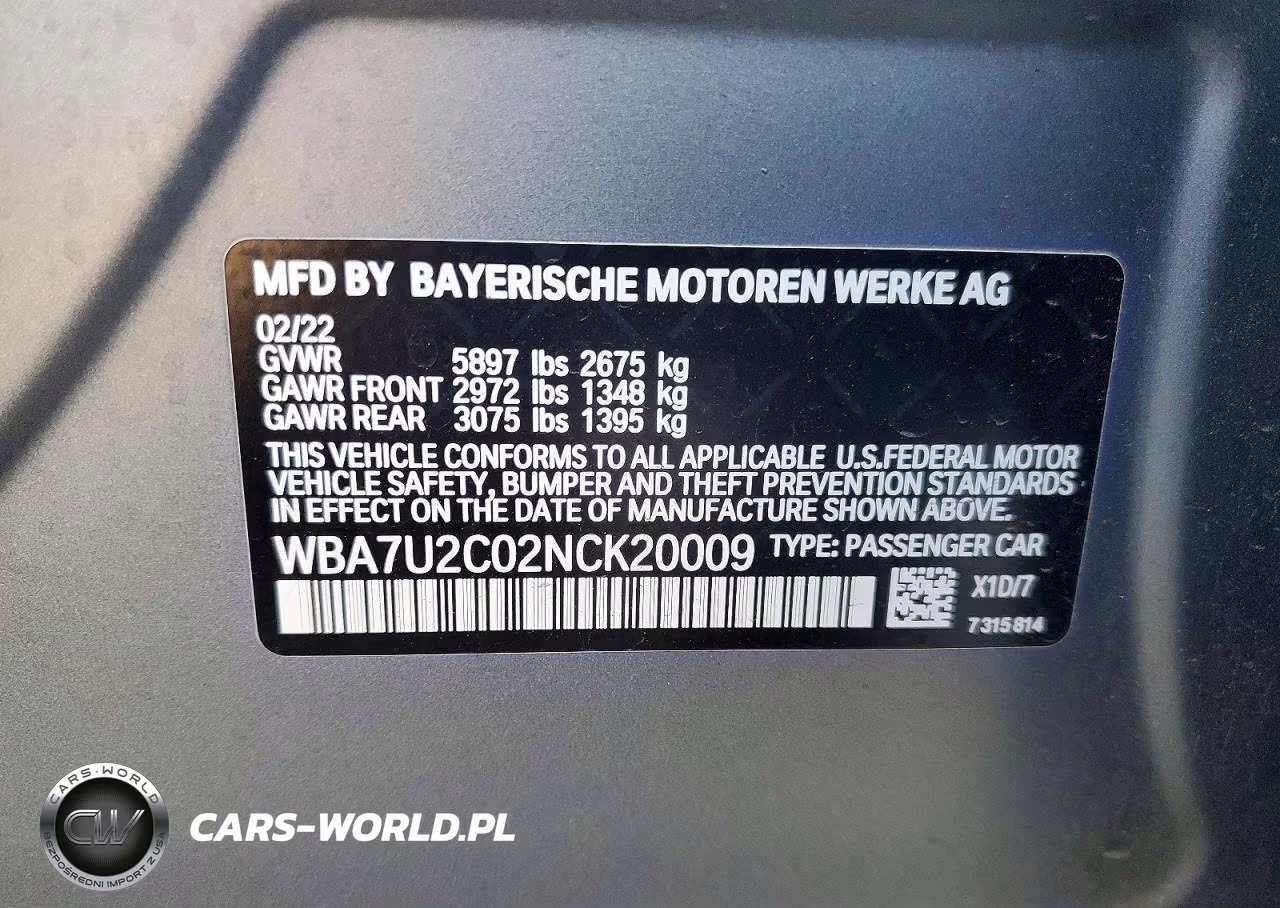 2022 BMW 750 Xi VIN:WBA7U2C02NCK20009 - 12