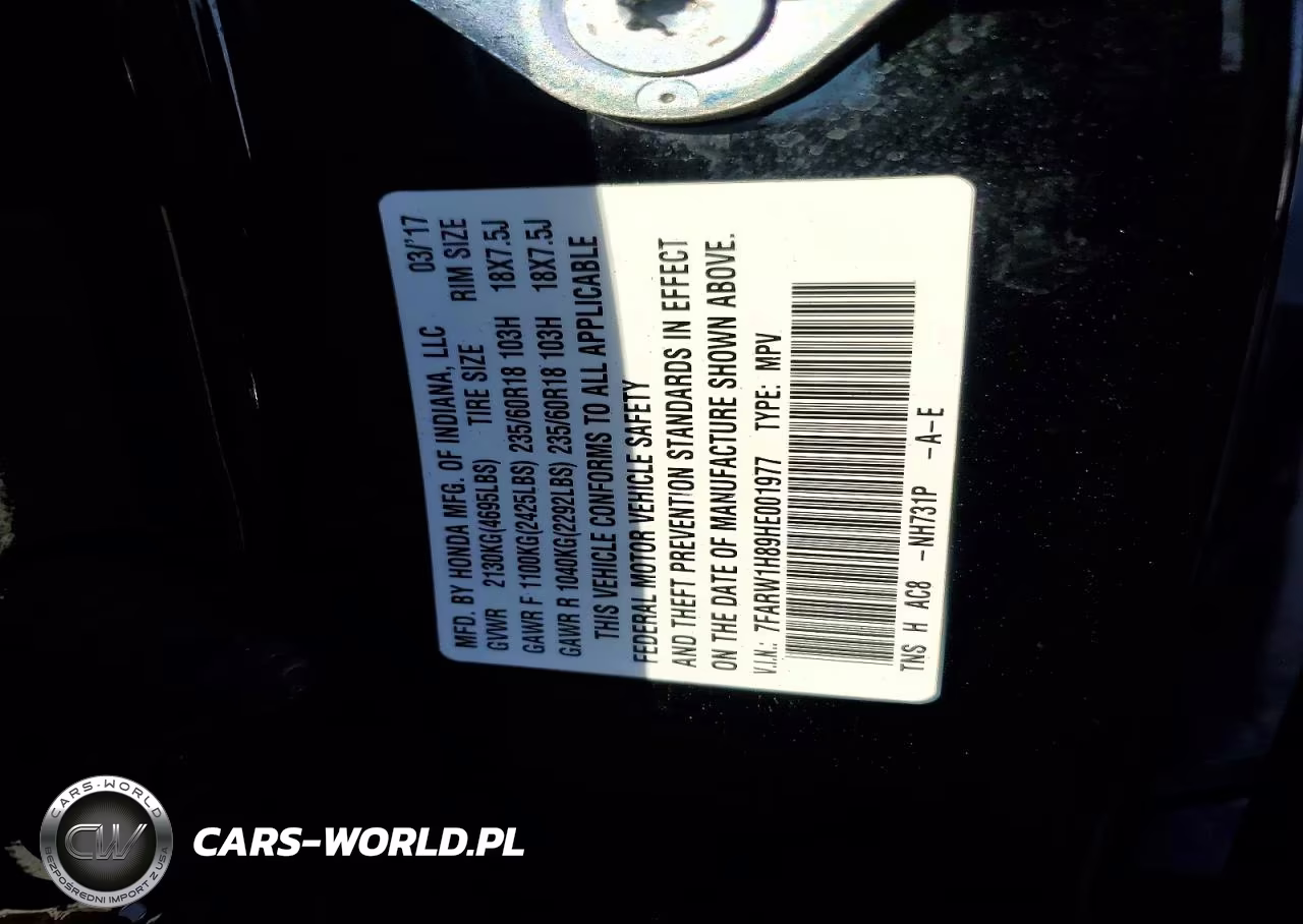 2017 Honda Cr-V Exl VIN:7FARW1H89HE001977 - 13