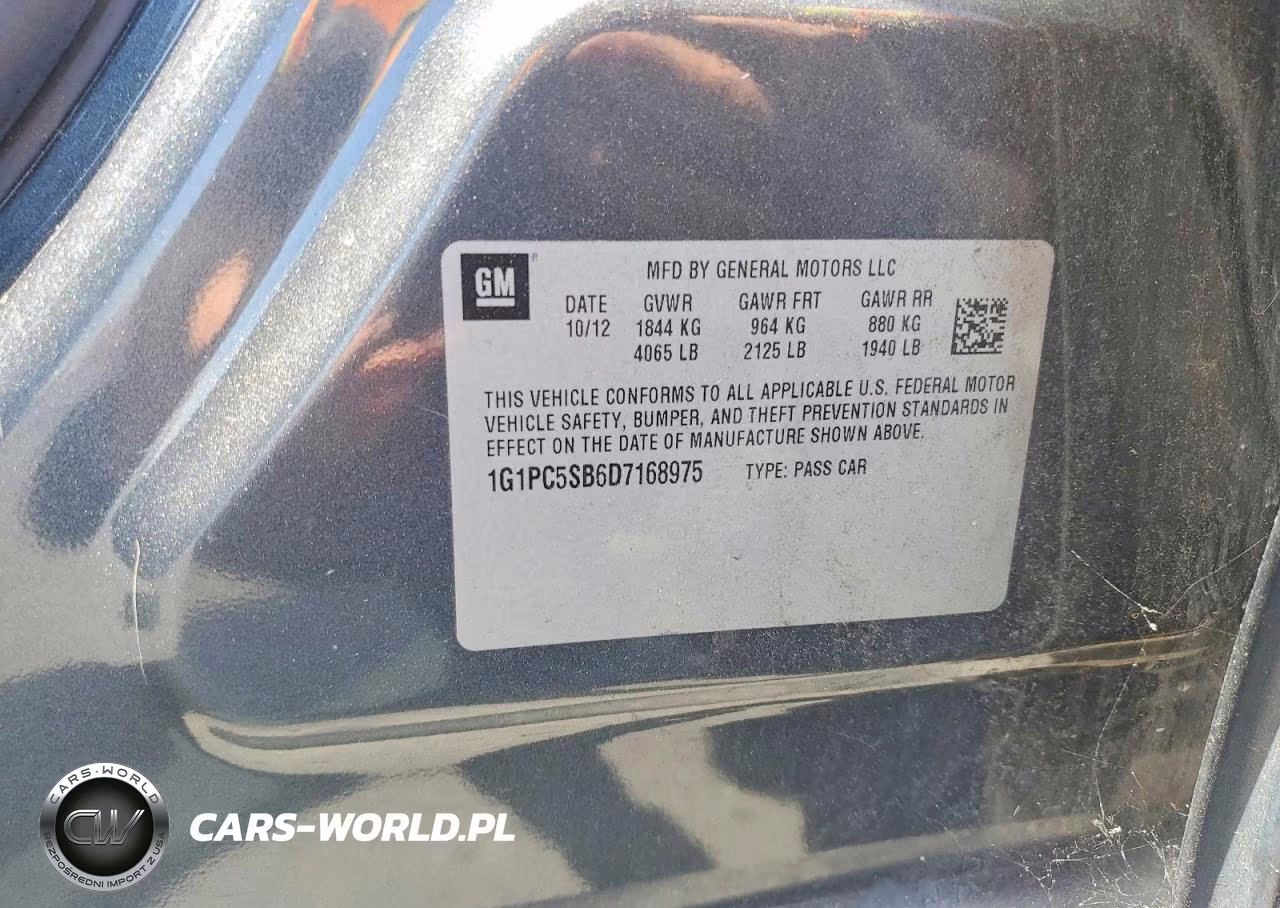 2013 Chevrolet Cruze Lt VIN:1G1PC5SB6D7168975 - 12