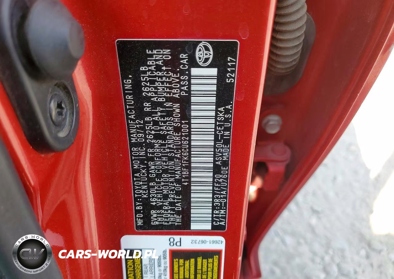 2012 Toyota Camry Se Sport Limited Edition VIN:4T1BF1FK6CU621001 - 13