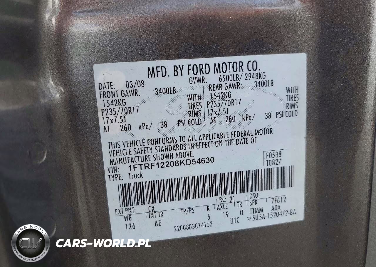 2008 Ford F150 VIN:1FTRF12208KD54630 - 12