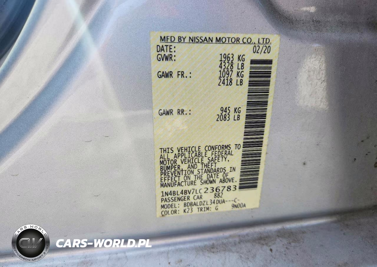 2020 Nissan Altima S VIN:1N4BL4BV7LC236783 - 13