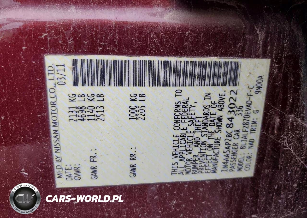 2011 Nissan Maxima VIN:1N4AA5AP2BC843022 - 12