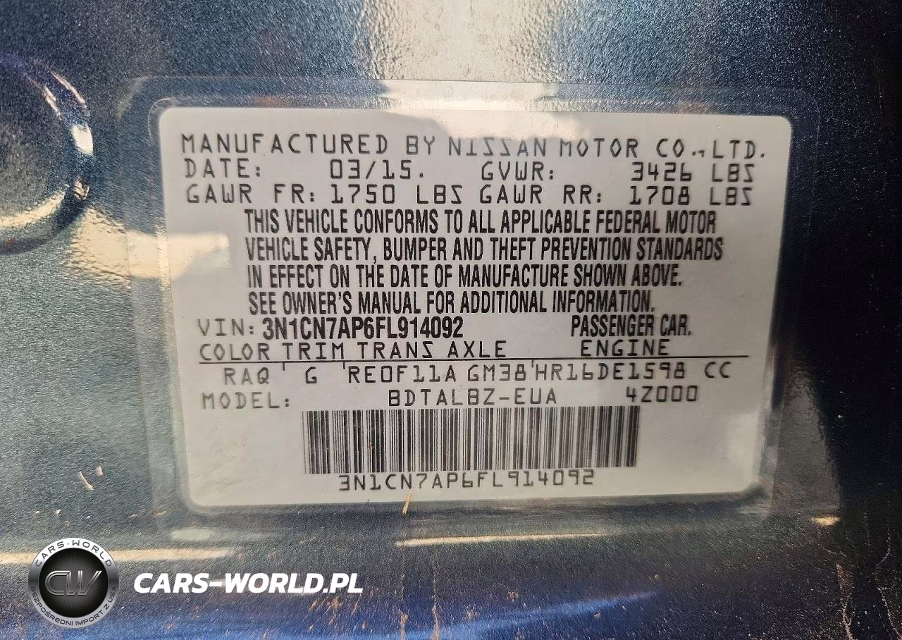 2015 Nissan Versa 1.6 Sv VIN:3N1CN7AP6FL914092 - 14