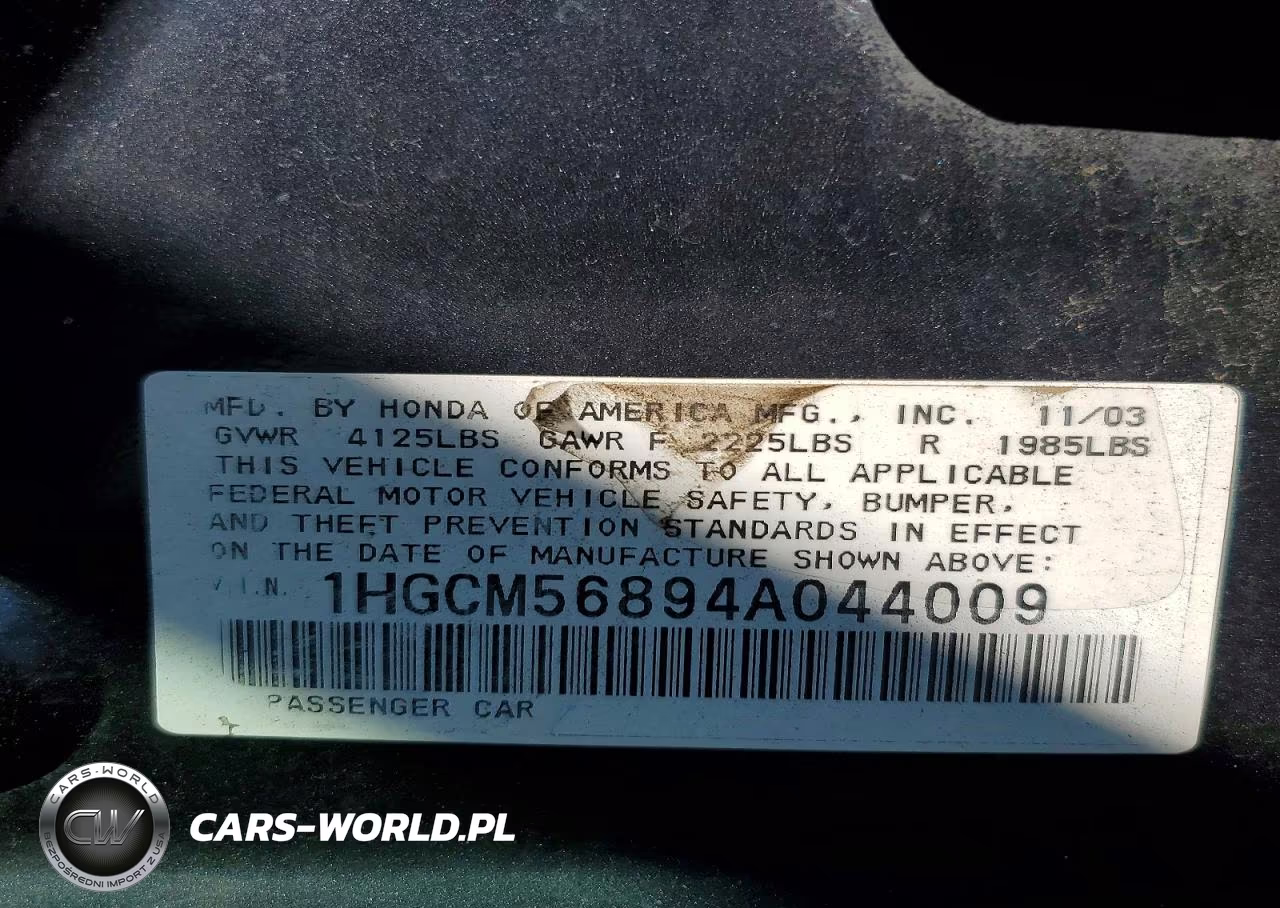 2004 Honda Accord VIN:1HGCM56894A044009 - 13