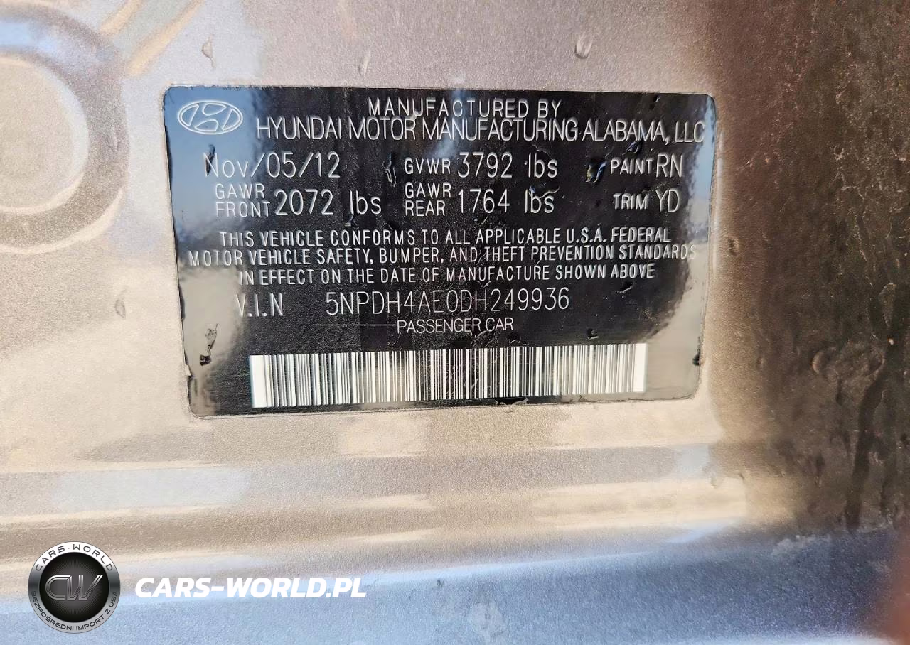2013 Hyundai Elantra Gls VIN:5NPDH4AE0DH249936 - 13
