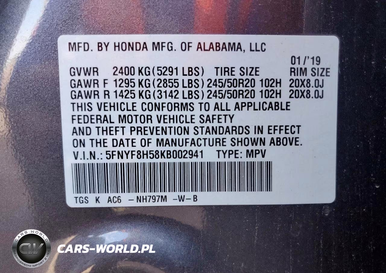 2019 Honda Passport Exl VIN:5FNYF8H58KB002941 - 13