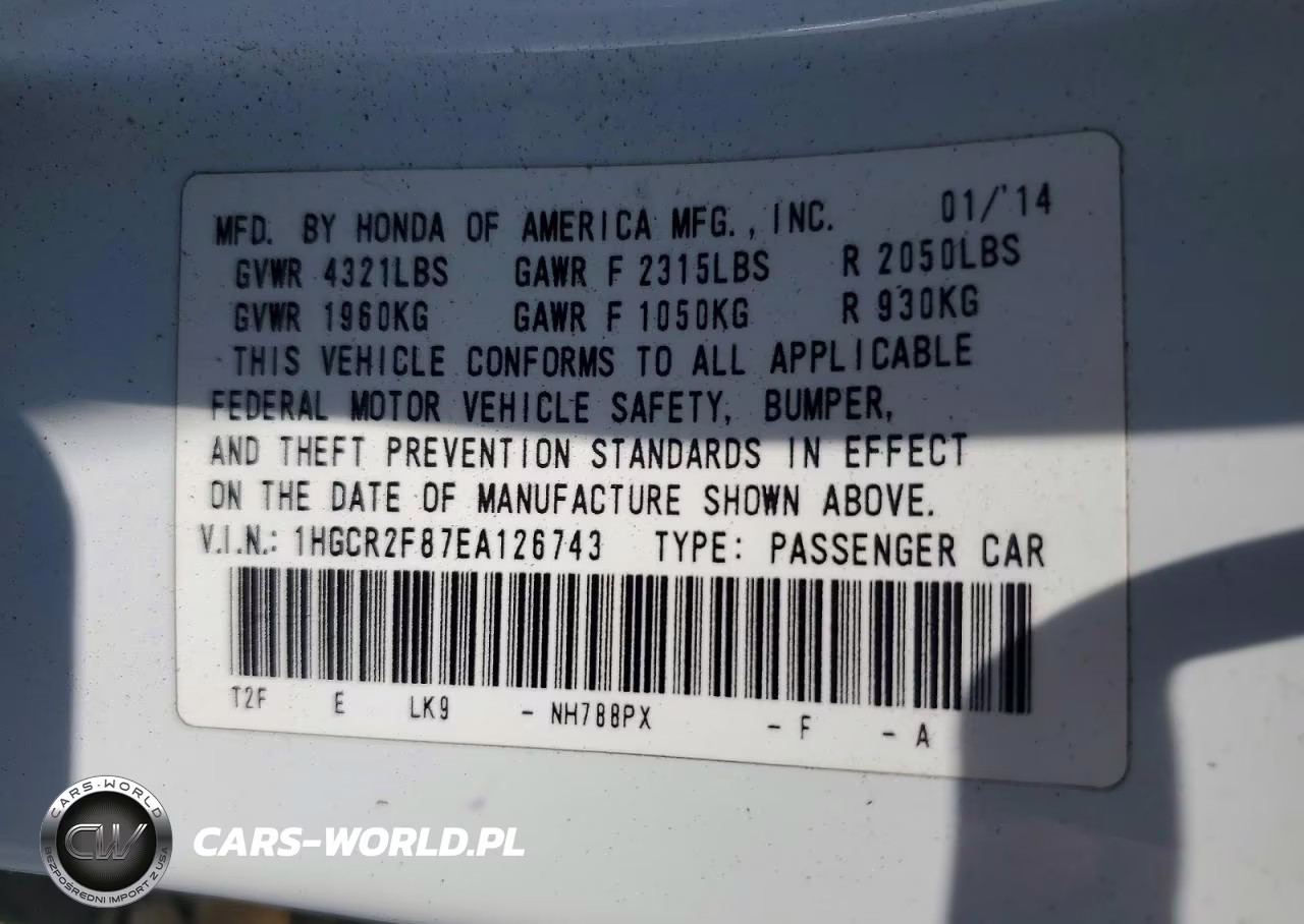 2014 Honda Accord Exl VIN:1HGCR2F87EA126743 - 12
