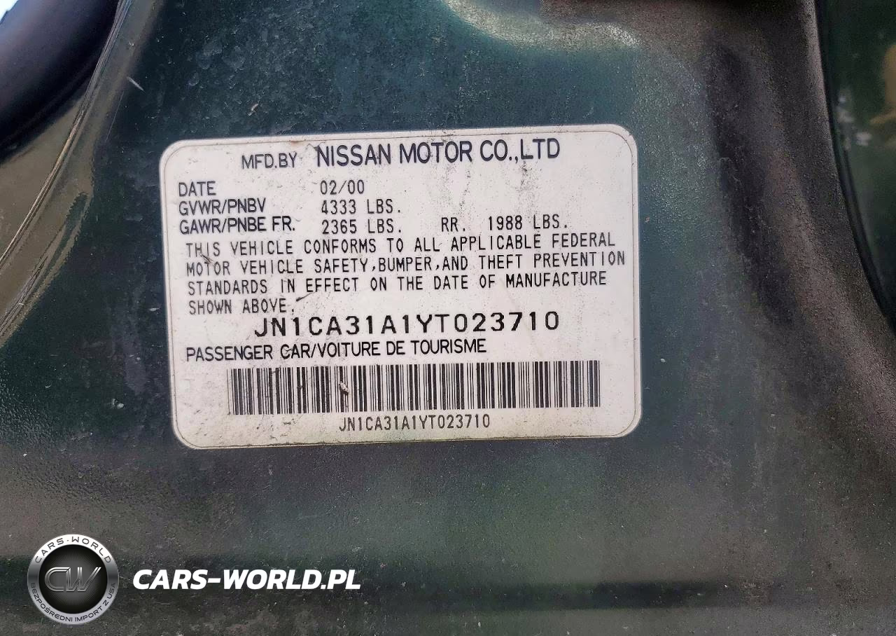 2000 Nissan Maxima Gxe VIN:JN1CA31A1YT023710 - 12