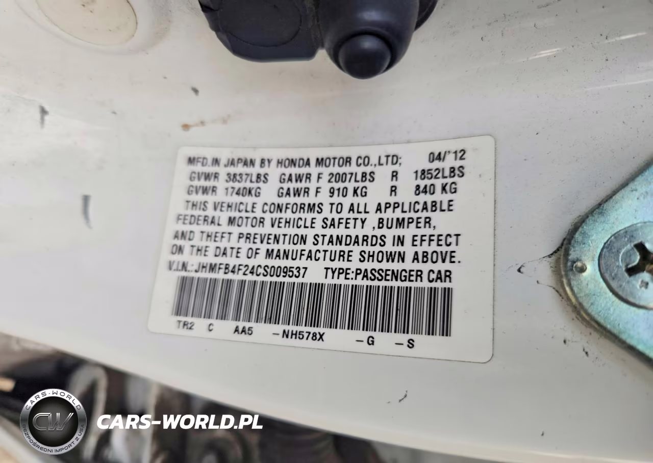 2012 Honda Civic Hybrid VIN:JHMFB4F24CS009537 - 12