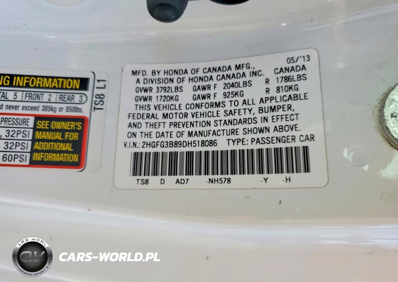 2013 Honda Civic Ex VIN:2HGFG3B89DH518086 - 12