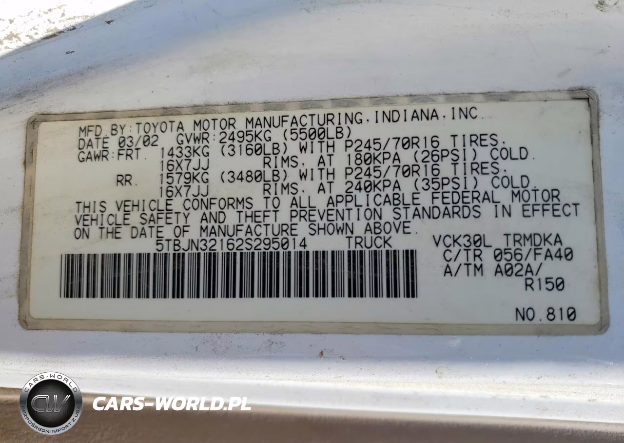 2002 Toyota Tundra Base VIN:5TBJN32162S295014 - 12