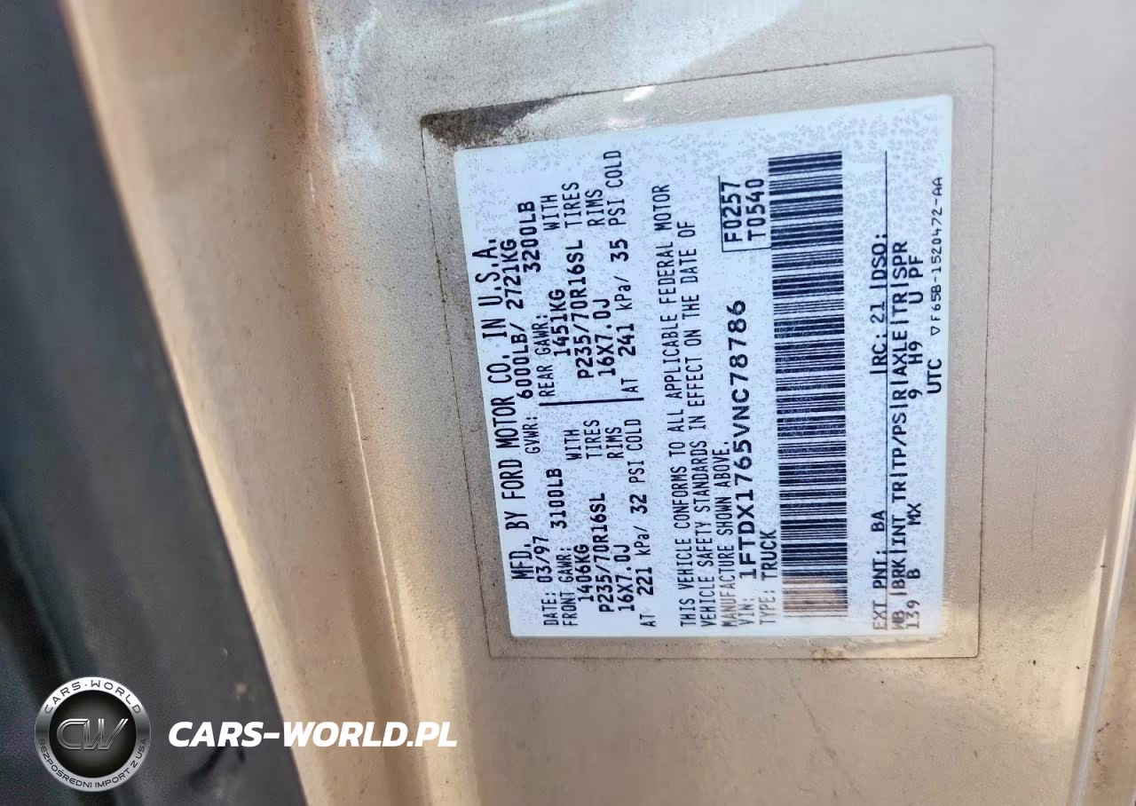 1997 Ford F150 VIN:1FTDX1765VNC78786 - 12