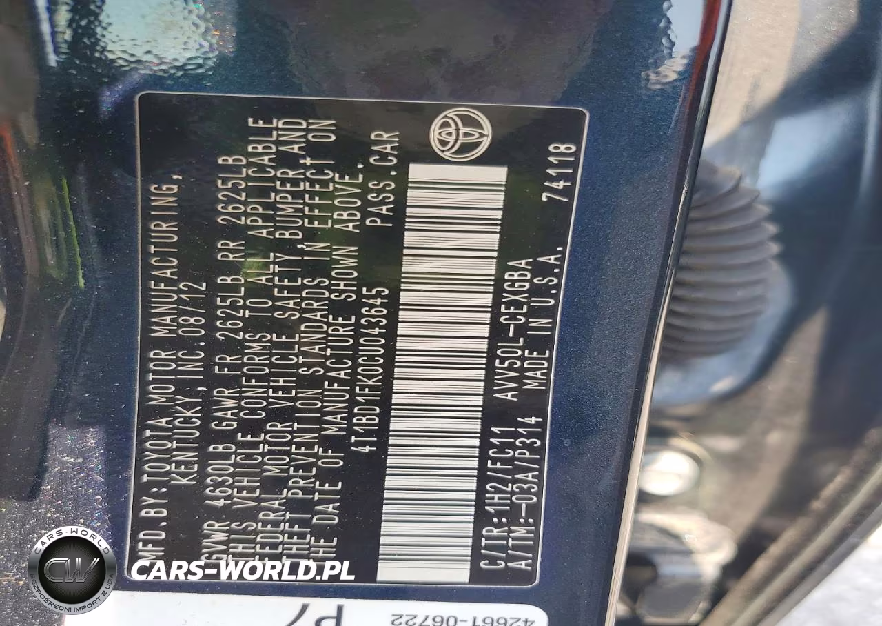 2012 Toyota Camry Hybrid Xle VIN:4T1BD1FK0CU043645 - 13