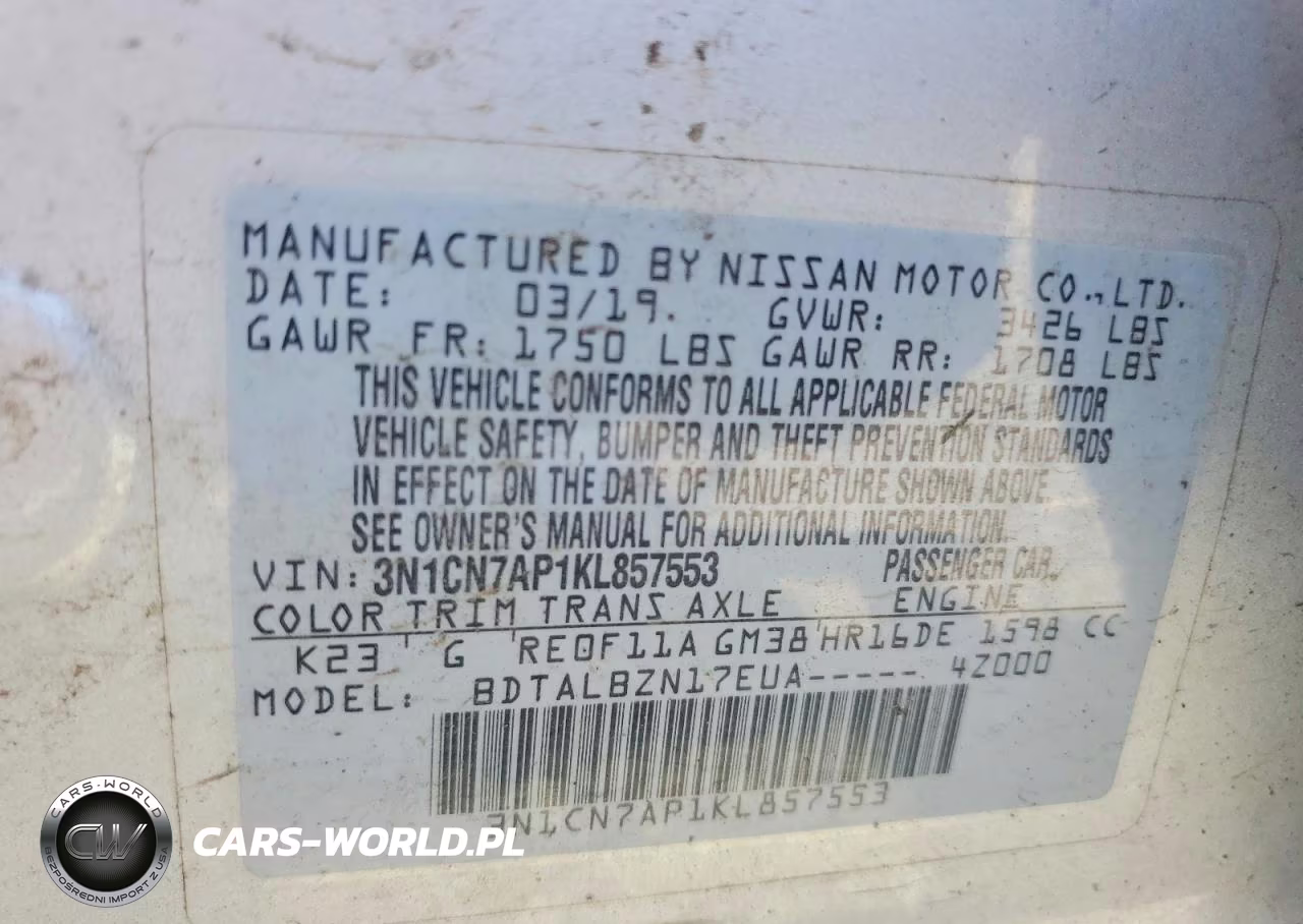 2019 Nissan Versa Sv VIN:3N1CN7AP1KL857553 - 12
