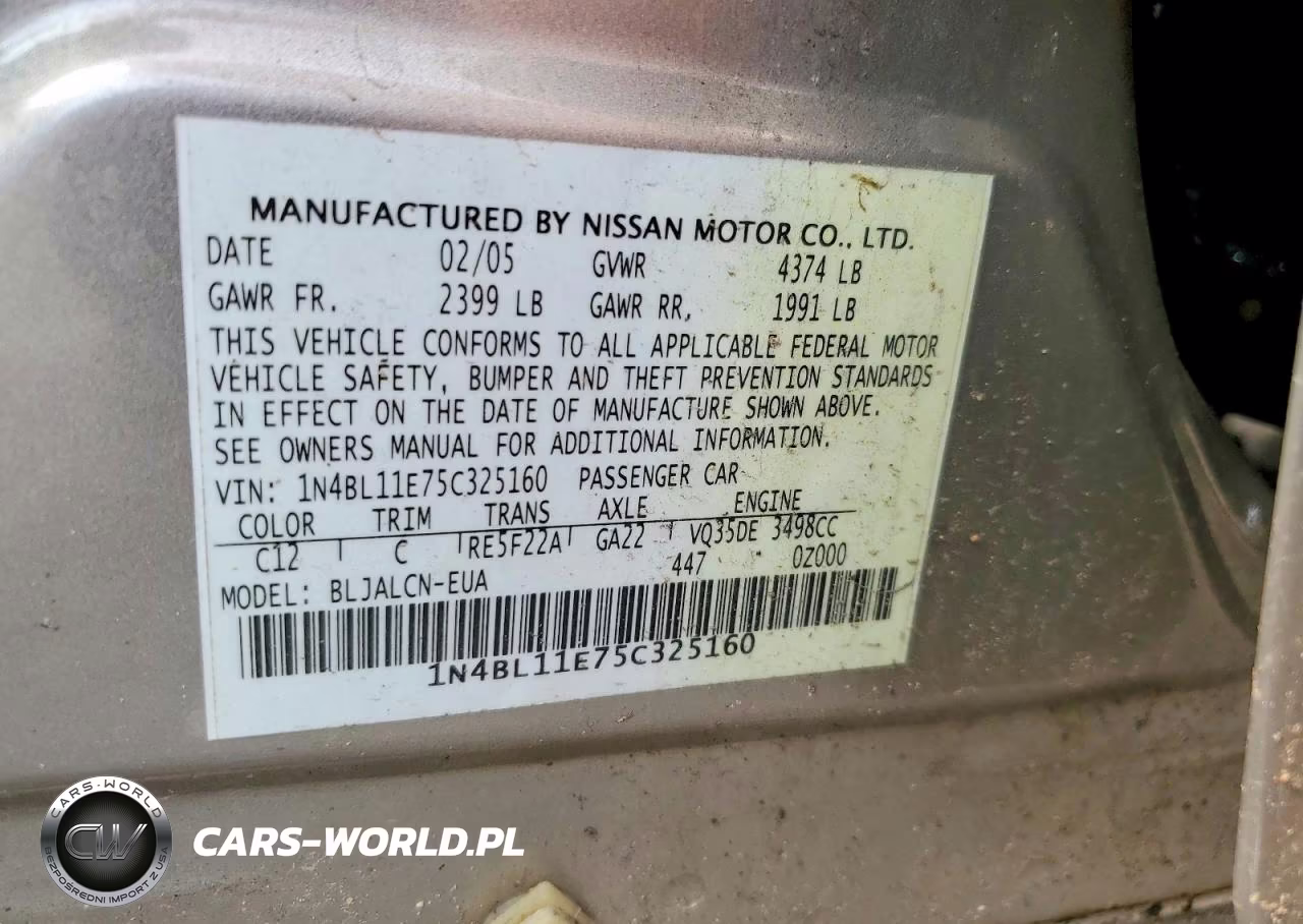 2005 Nissan Altima 3.5 Se VIN:1N4BL11E75C325160 - 12