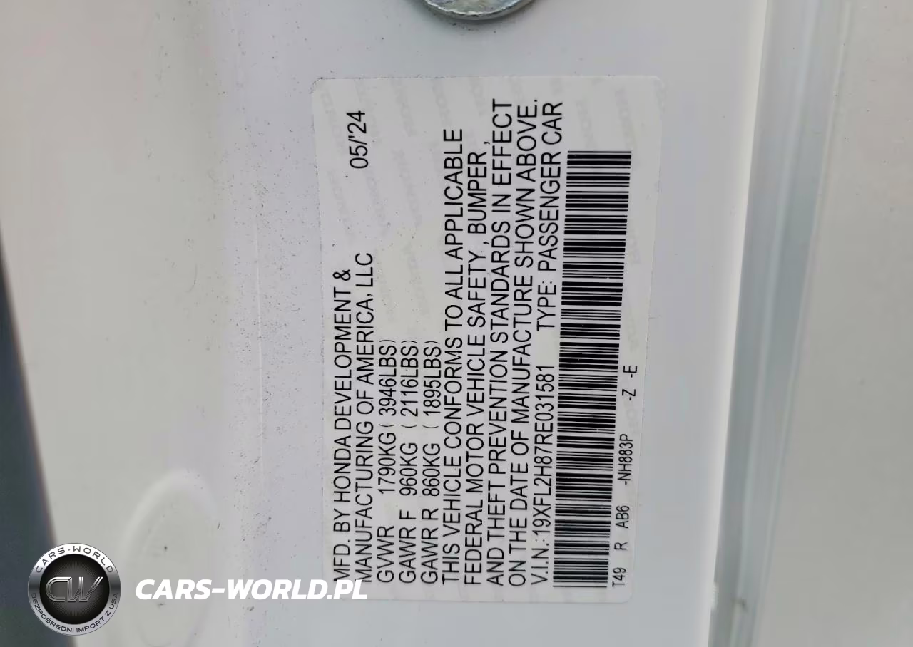 2024 Honda Civic Sport VIN:19XFL2H87RE031581 - 12