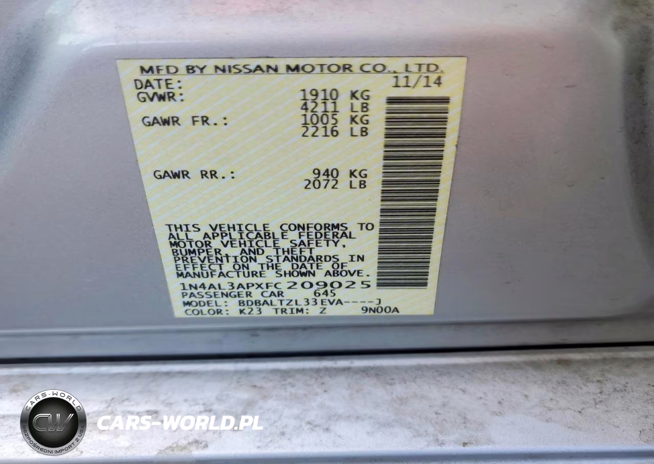2015 Nissan Altima 2.5 Sl VIN:1N4AL3APXFC209025 - 13