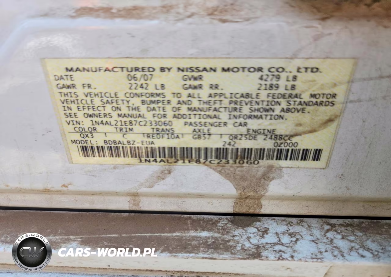 2007 Nissan Altima 2.5 VIN:1N4AL21E87C233060 - 12