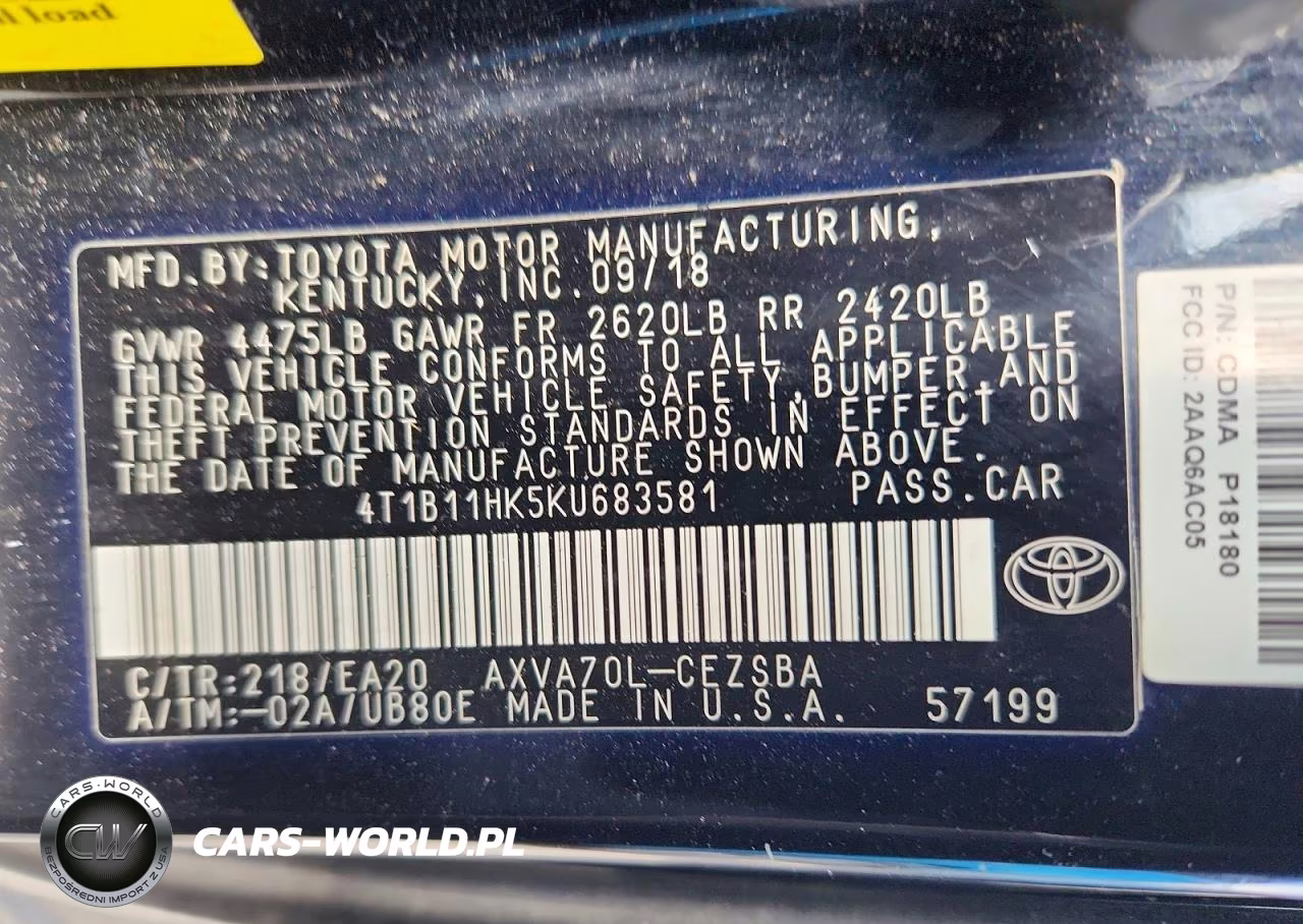 2019 Toyota Camry Se VIN:4T1B11HK5KU683581 - 12
