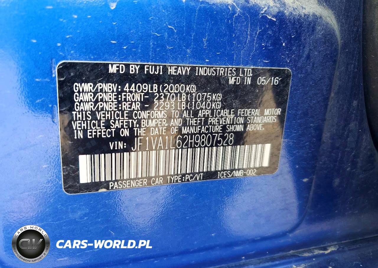 2017 Subaru Wrx Limited VIN:JF1VA1L62H9807528 - 12