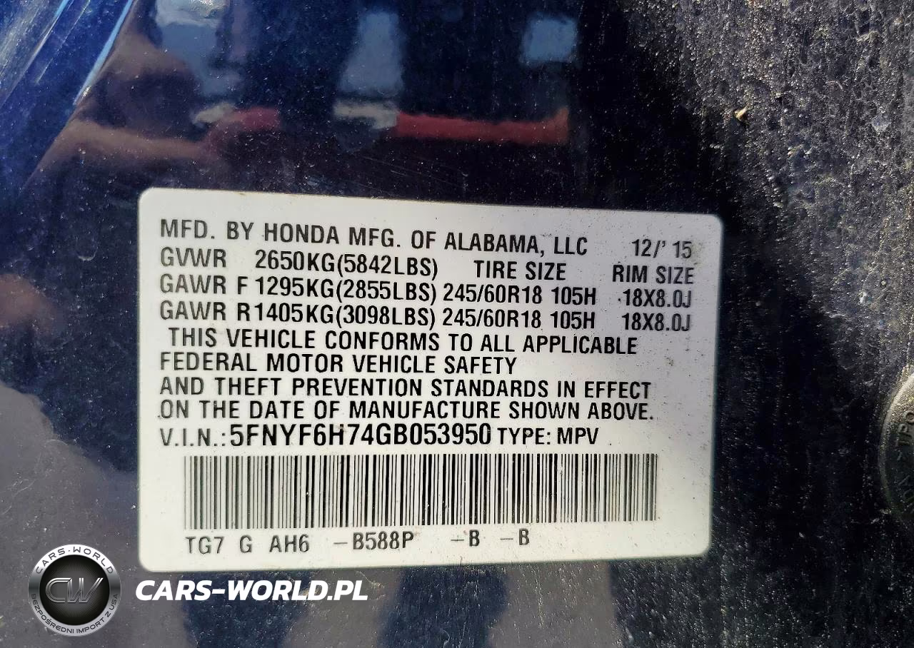 2016 Honda Pilot Exln VIN:5FNYF6H74GB053950 - 13