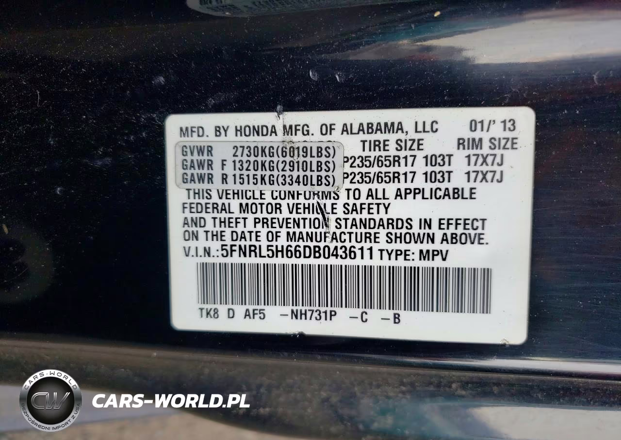 2013 Honda Odyssey Exl VIN:5FNRL5H66DB043611 - 13