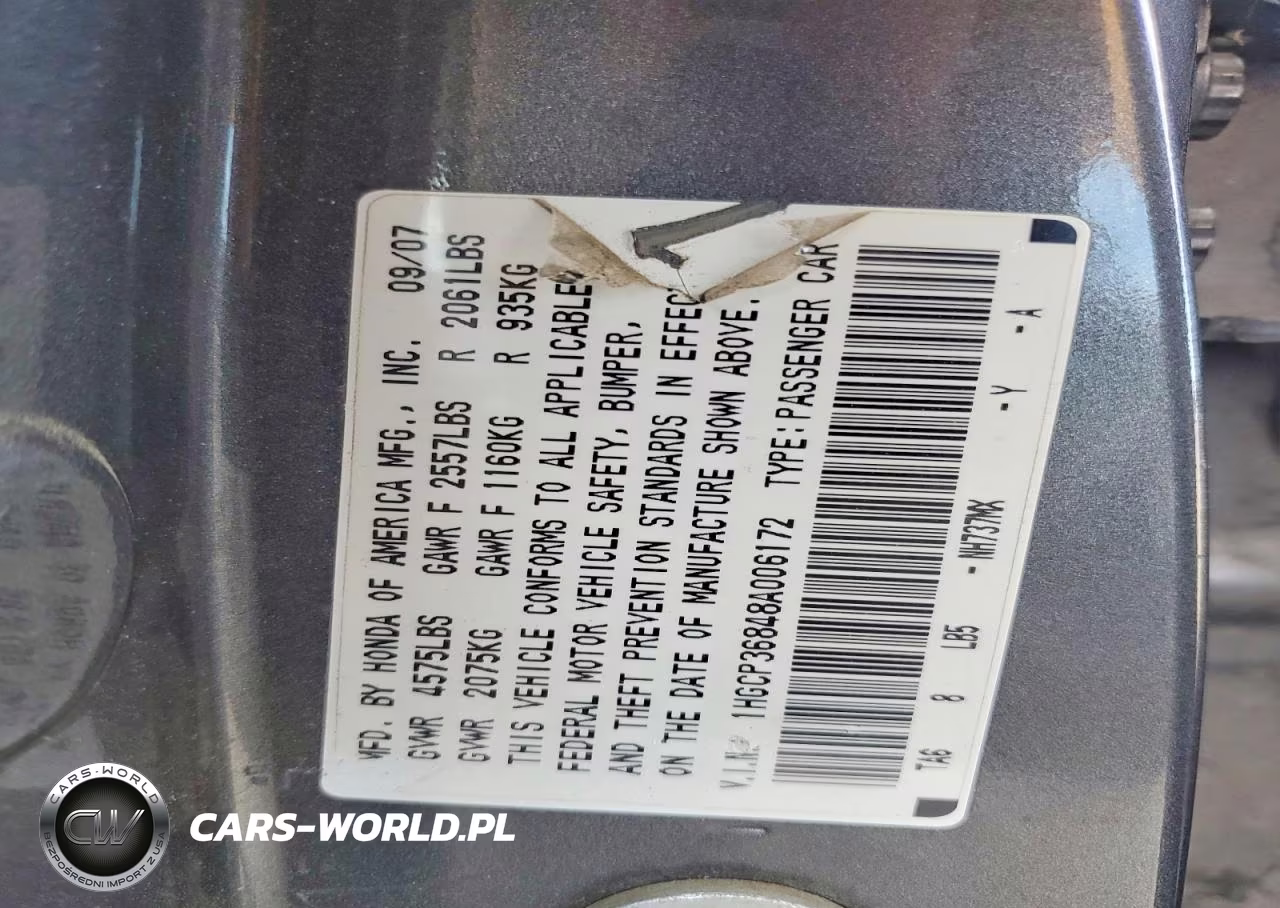 2008 Honda Accord Exl VIN:1HGCP36848A006172 - 12