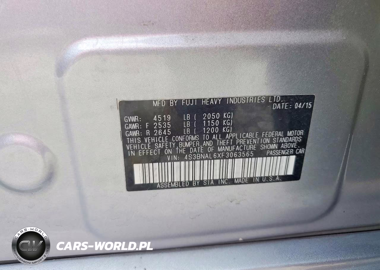 2015 Subaru Legacy 2.5I Limited VIN:4S3BNAL6XF3063565 - 12