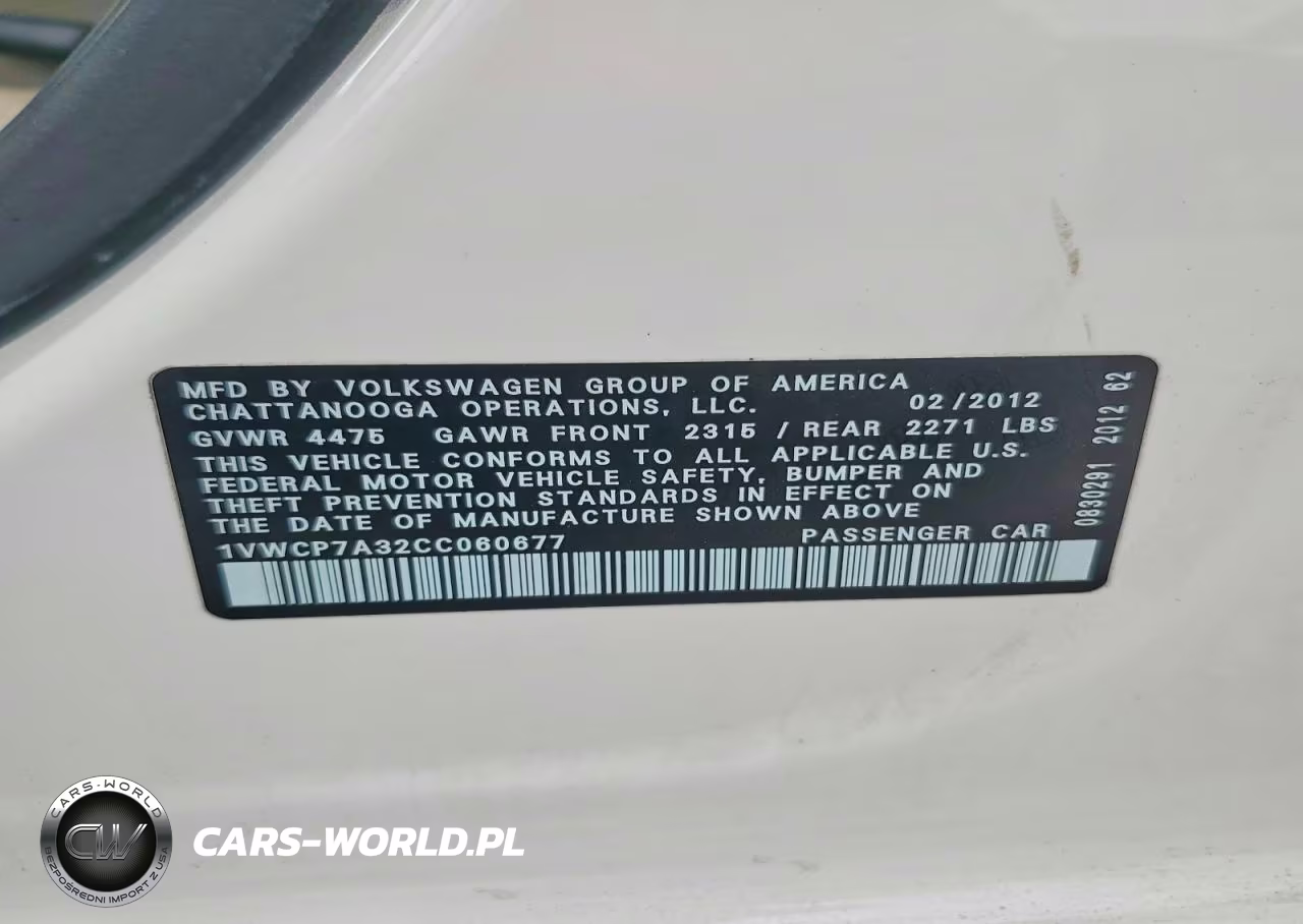 2012 Volkswagen Passat Sel VIN:1VWCP7A32CC060677 - 12