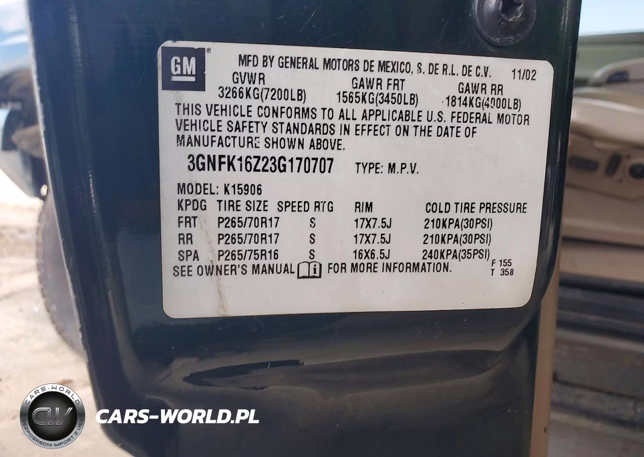 2003 Chevrolet Suburban K1500 VIN:3GNFK16Z23G170707 - 13