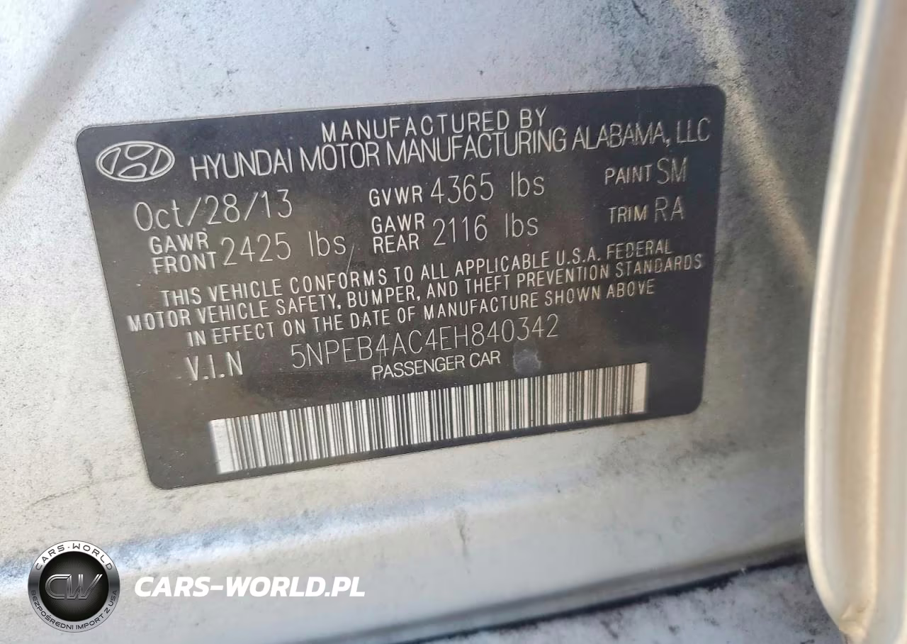 2014 Hyundai Sonata Gls VIN:5NPEB4AC4EH840342 - 12