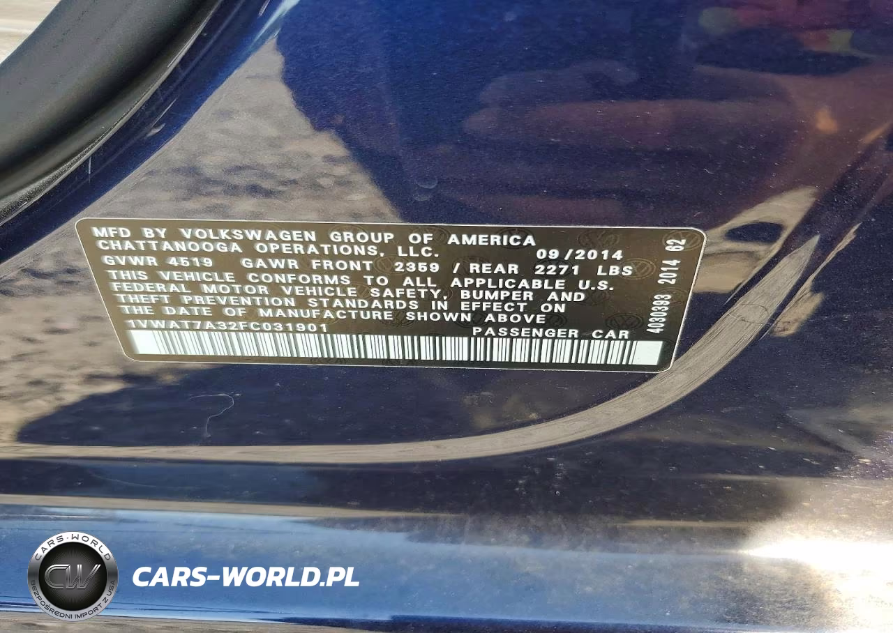 2015 Volkswagen Passat S VIN:1VWAT7A32FC031901 - 12