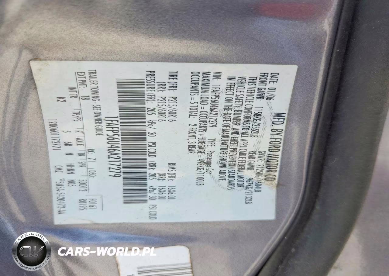 2006 Ford Taurus Sel VIN:1FAFP56U46A217279 - 12