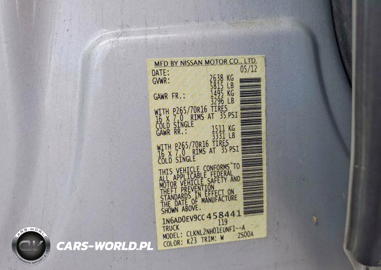 2012 Nissan Frontier S VIN:1N6AD0EV9CC458441 - 12