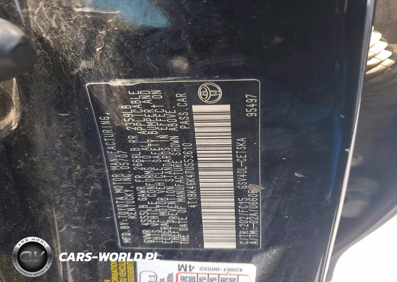 2007 Toyota Camry Se V6 VIN:4T1BK46K47U553610 - 12