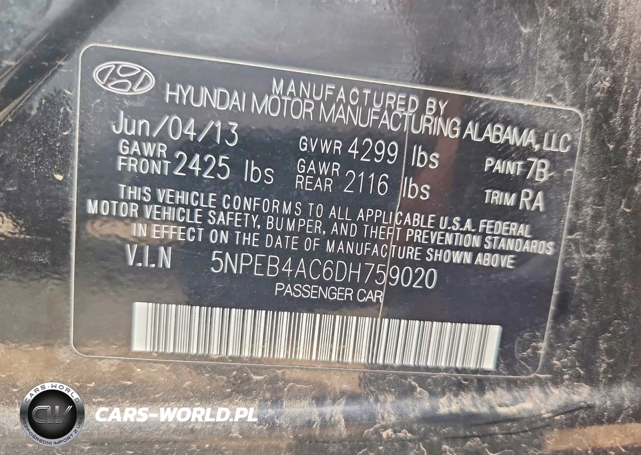2013 Hyundai Sonata Gls VIN:5NPEB4AC6DH759020 - 12