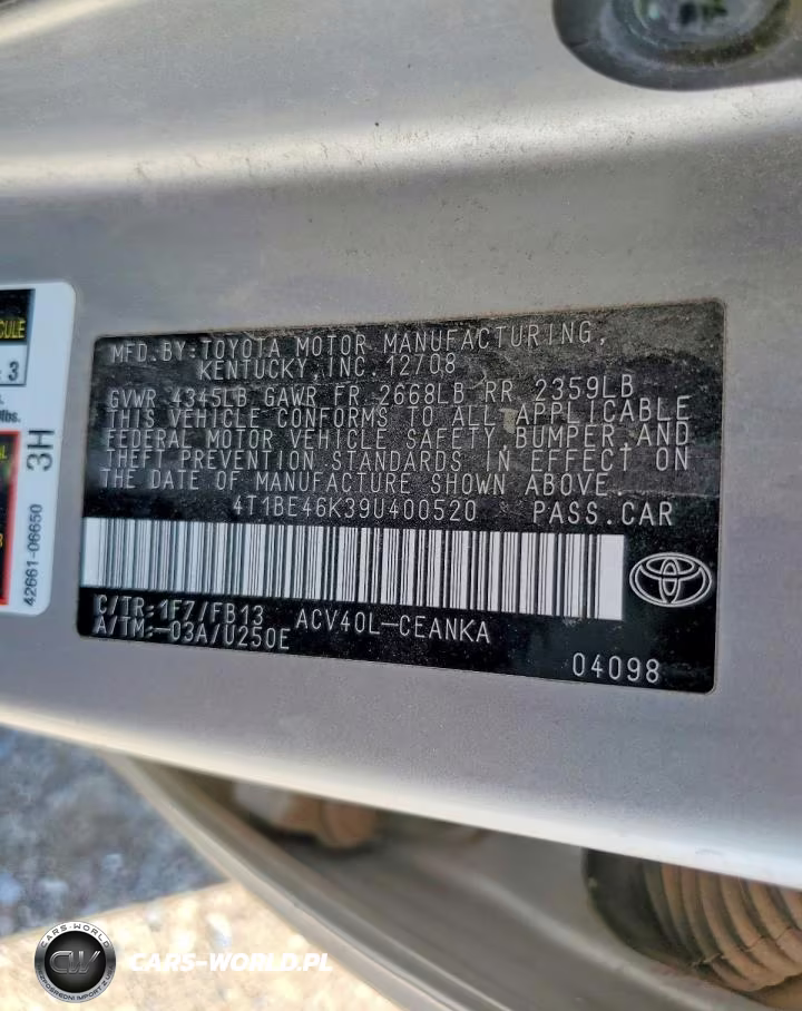2009 Toyota Camry Le VIN:4T1BE46K39U400520 - 12