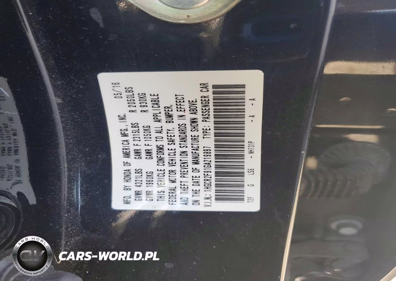 2016 Honda Accord Exl VIN:1HGCR2F91GA219897 - 12