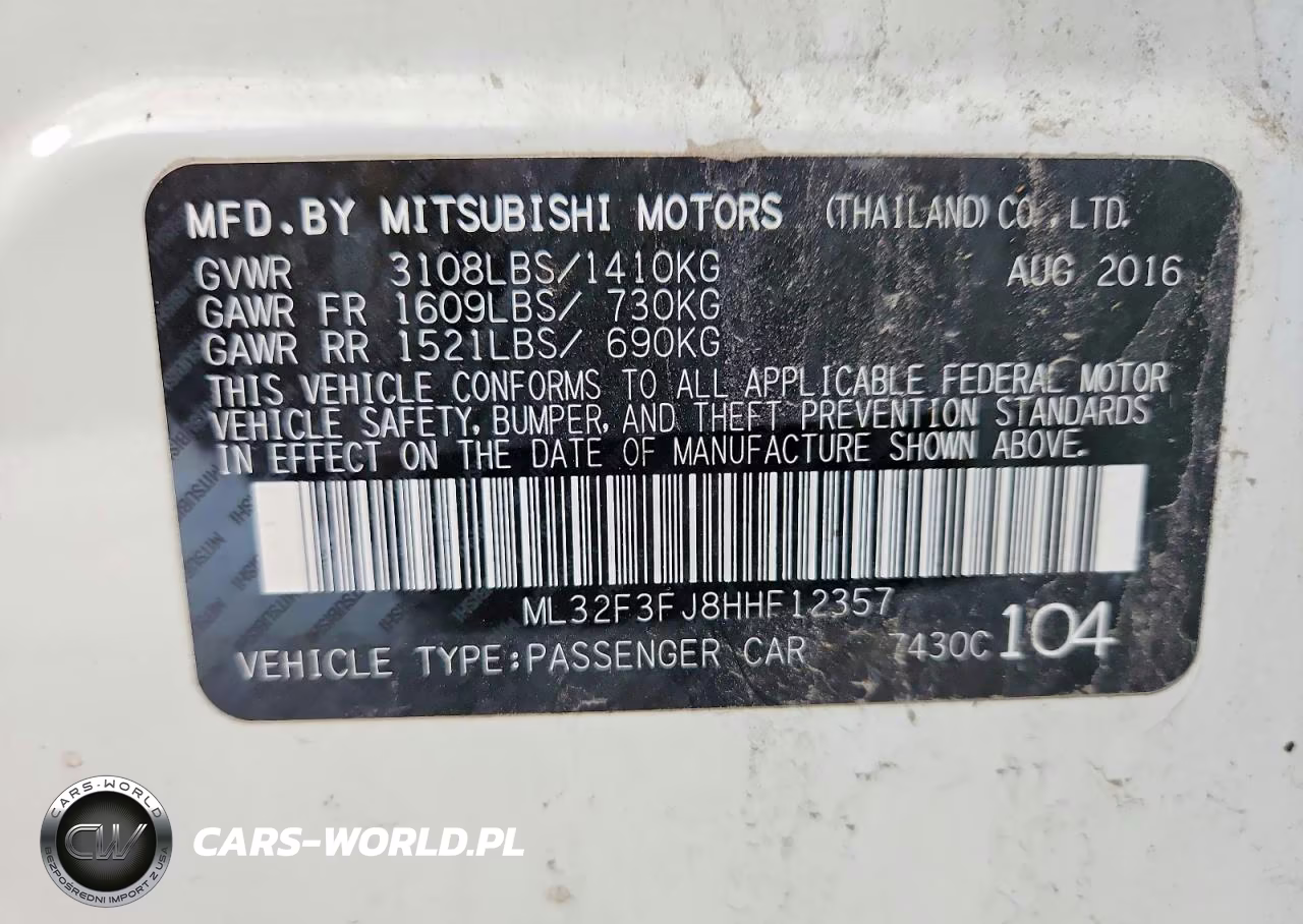 2017 Mitsubishi Mirage G4 Es VIN:ML32F3FJ8HHF12357 - 12