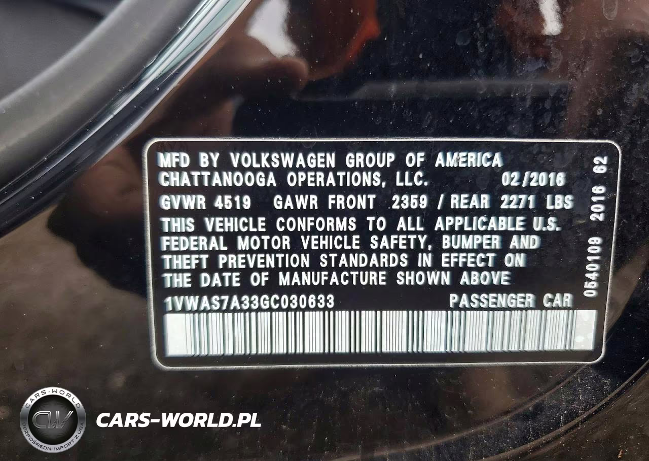 2016 Volkswagen Passat S VIN:1VWAS7A33GC030633 - 12