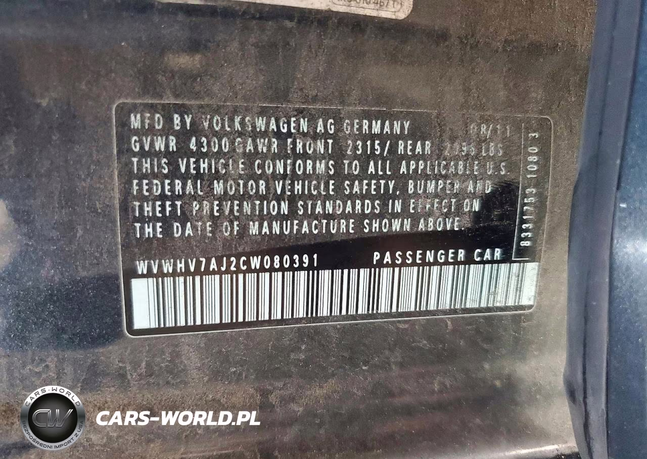 2012 Volkswagen Gti VIN:WVWHV7AJ2CW080391 - 12
