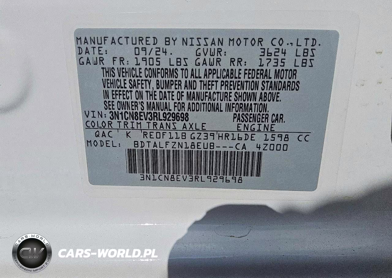 2024 Nissan Versa Sv VIN:3N1CN8EV3RL929698 - 12