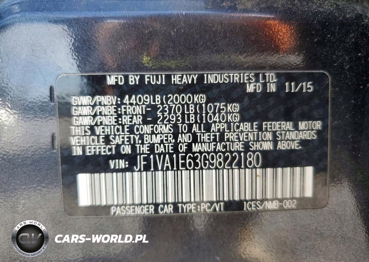 2016 Subaru Wrx Premium VIN:JF1VA1E63G9822180 - 12