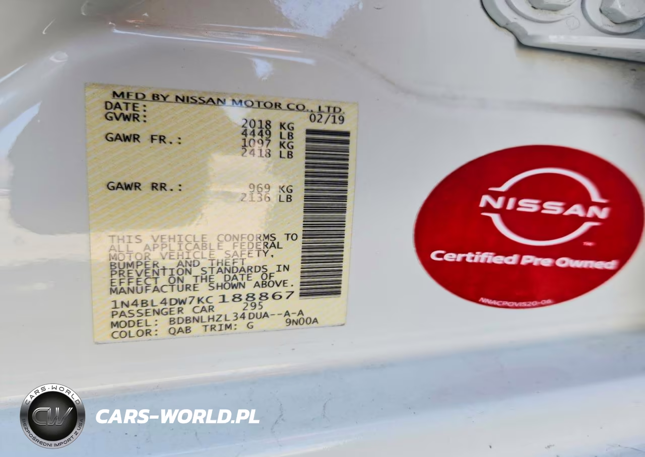 2019 Nissan Altima Sv VIN:1N4BL4DW7KC188867 - 12