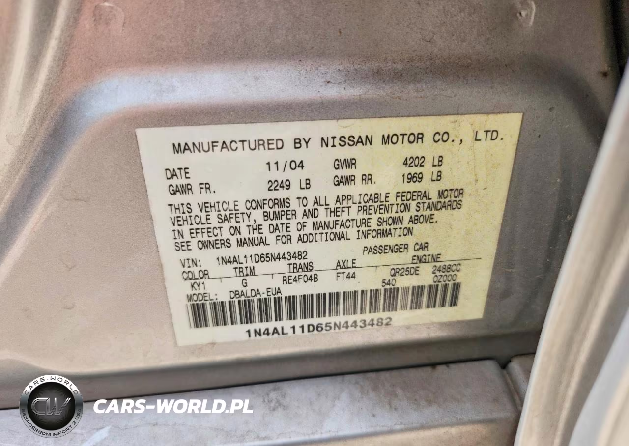2005 Nissan Altima 2.5 VIN:1N4AL11D65N443482 - 12