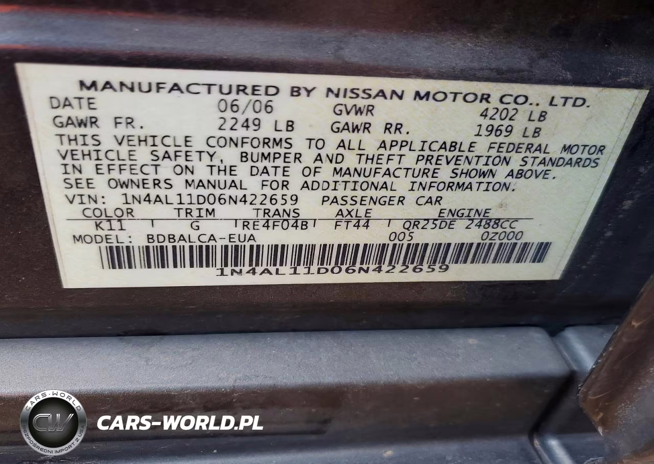 2006 Nissan Altima 2.5 VIN:1N4AL11D06N422659 - 12