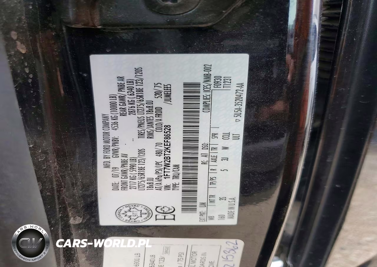2019 Ford F250 Super Duty VIN:1FT7W2BT2KEF86528 - 12