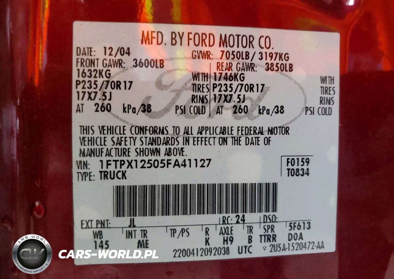 2005 Ford F150 VIN:1FTPX12505FA41127 - 13