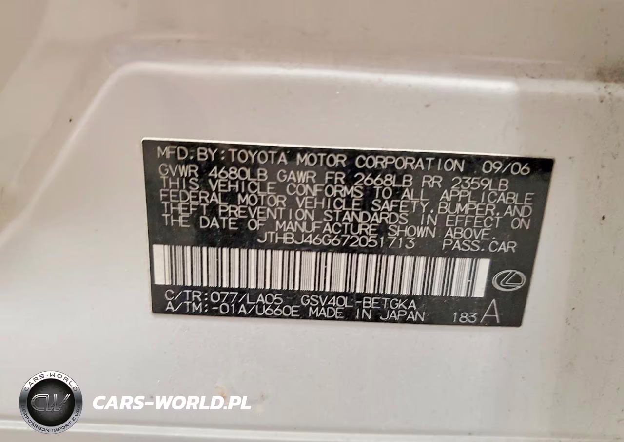 2007 Lexus Es 350 VIN:JTHBJ46G672051713 - 13